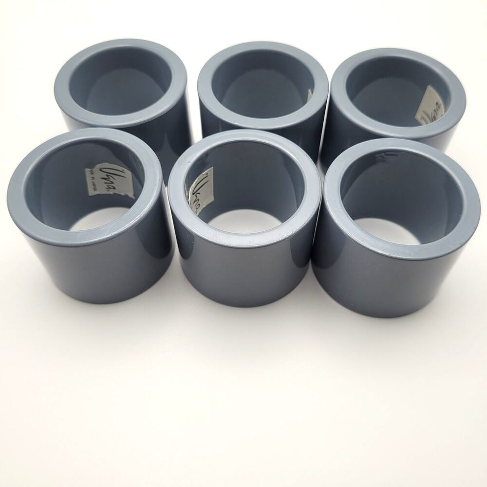 Set of 6 Vintage Gray Minimalist Vera Neumann Ugna Melamine Napkin Rings Hygge